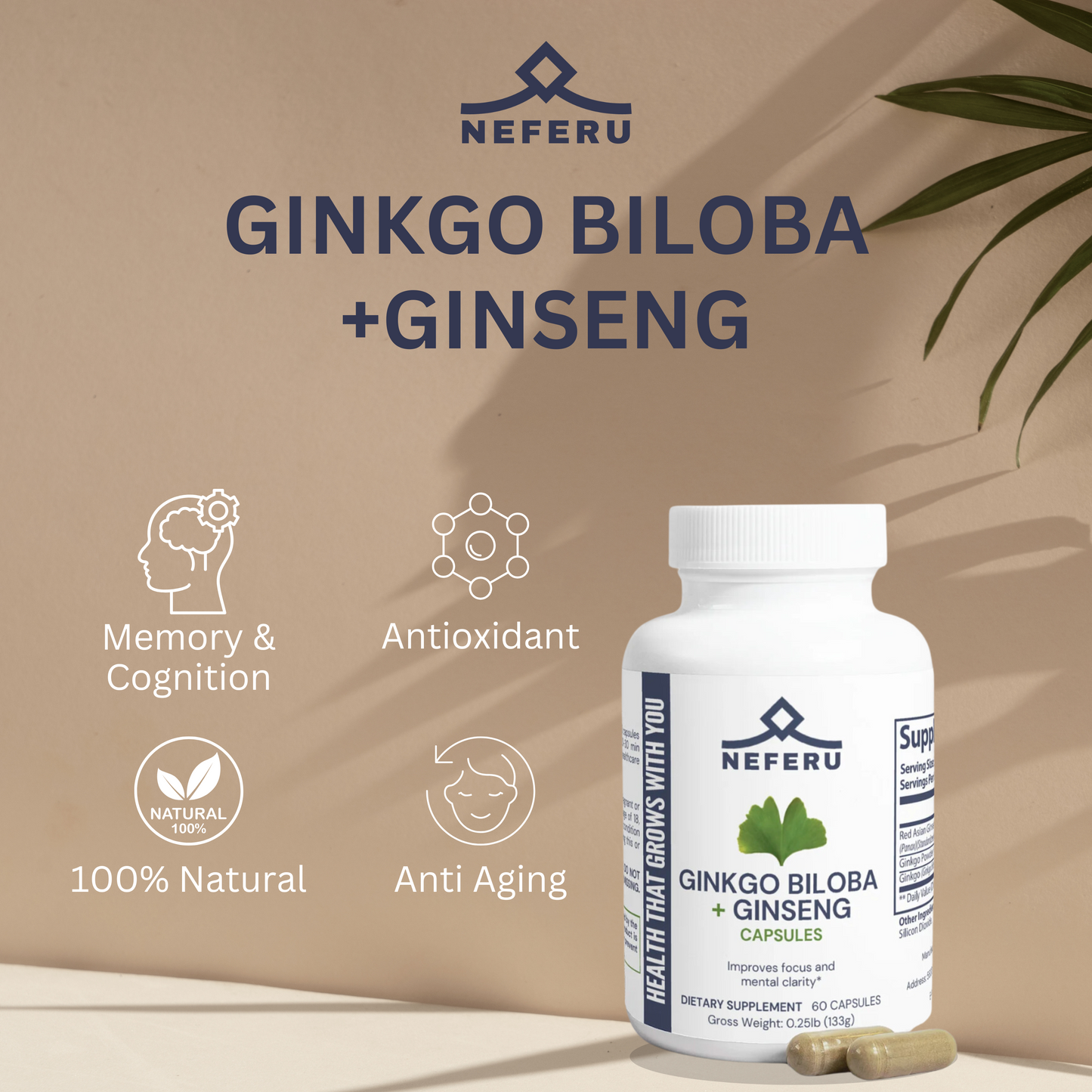 Neferu Ginkgo Biloba + Ginseng – Mental Clarity and Energy for Women